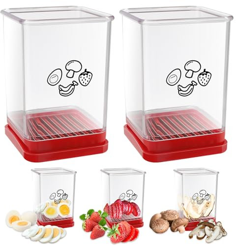 Cortador de frutas 2 unidades, con funda protectora y caja de almacenamiento, de acero inoxidable, rápido y práctico, para fresas y plátanos