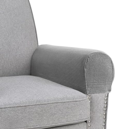 Kaket Sofa Arm Covers Grey, Anti-Slip Armchair Covers Slipcover Protector, Chair Arm Cover for Sofa, Stretchy Armrest Covers for Sofa Couches (Light Grey)