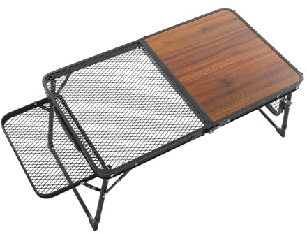 SuhoFutus Mesa de camping plegable, portátil, mesa de camping de aluminio con 2 alturas ajustables, mesa de barbacoa con placa de rejilla de metal, mesa de jardín/mesa de balcón para familia, exterior