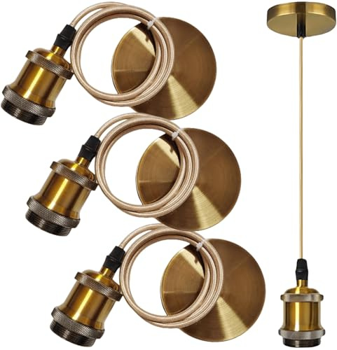 BORDEAG 3 Stücke Vintage Pendelleuchte, E27 Vintage Lampenfassung, Hängeleuchte Lampenaufhängung E27 Mit Kabel 100cm, Lampenfassen Vintage Lampe Für Deckenlampe Wohnzimmer