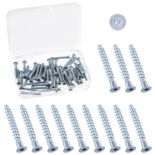 Swpeet 50Pcs M5 x 35mm Blue-White Zinc Plated Carbon Steel Confirmat Screws Assortment Kit, Hex Socket Drive Countersunk Self-Tapping Furniture Connecting Screw for Assembly and Mounting