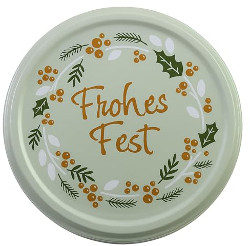 10er Set Schraubdeckel für Gläser 82 mm – Ersatzdeckel für Einmachgläser mit Frohes Fest Motiv – Twist Off Deckel für Sturzgläser – Einmachdeckel für Marmeladengläser