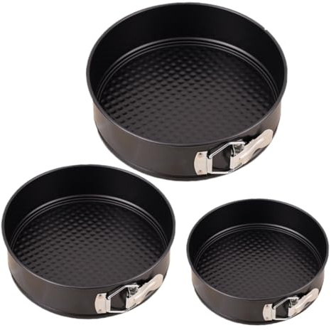 ROMISBABA 3 Pièces Moules à Gâteaux Ronds Non Adhérents avec Fond Amovible à Charnière Acier Noir Plateau de Cuisson Alvéolé pour à Anniversaire et Mariage