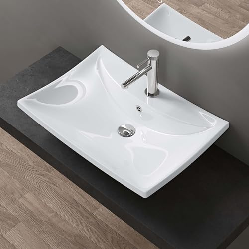 doporro Waschbecken Aufsatzwaschbecken 60x44x18cm aus Keramik weiß | Hängewaschbecken Praktische Nano-Versiegelung Waschschale Exquisit und langlebig Brüssel709