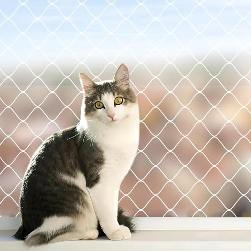 Afenau Filet de Protection Chat, 10x3 M Filet Chat Balcon, Découpable Filet Protection Chat, Nylon Protection Fenetre Chat sans Percer pour Balcon, Terrasse, Portes et Lucarnes (Transparent)