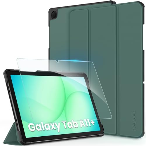 CACOE Hülle für Samsung Galaxy Tab A11+ /A9+ Plus 11 Zoll mit Schutzfolie | Ultradünne PU Leder Schutzhülle mit Standfunktion und Auto Sleep/Wake, Dunkelgrün