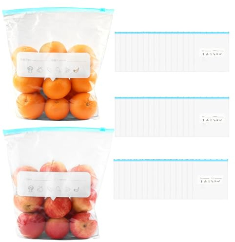 EuAcesry Reusable Freezer Bags, 45 Pack Ziplock Bags Freezer Organiser & Reusable Food Pouches for Sandwich, Toaster, and Frozen Storage – Durable, Leak-Proof, Washable