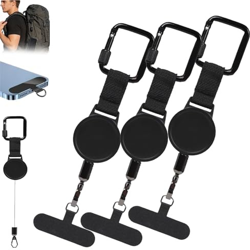 GIONAR Outdoor Anti-theft Retractable Phone Lanyard, Retractable Steel Line and Locking Carabiner and 360° Tether Tab, Lightweight Phone Holder for Travel, Hiking, Work (3)