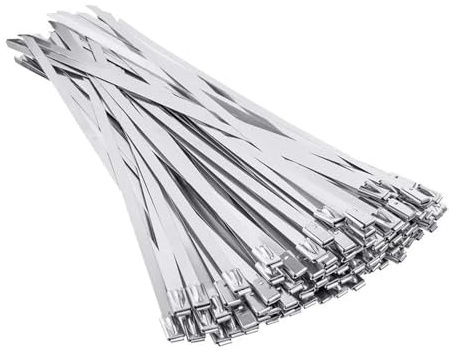Fascette fermacavi in ​​acciaio inossidabile da 100 pezzi, rivestimento per scarico, fascette metalliche multiuso con chiusura larga 7,9 mm(7.9x550mm)