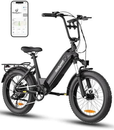 Bodywel Electric Bike for Adults, 20“ Fat Tire Ebike 250W 48V 15Ah Removable Battery, 7-Speed Gears, 50-80km Range, Electric Bicycle for Commute Mountain with 4.5“ LCD Display/APP