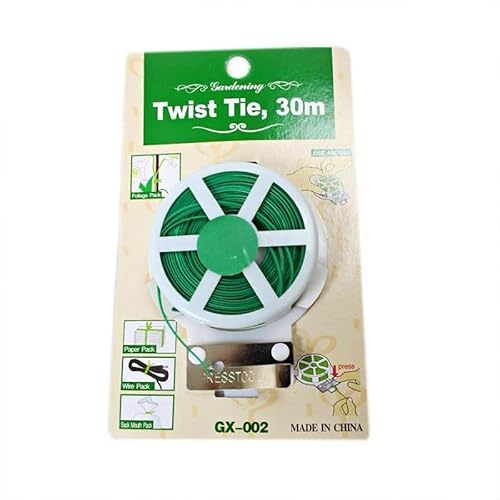 30m Green Twist Tie Garden Wire with Built-in Cutter, Plastic Coated Plant Ties for Garden Support, Flexible Reusable Plant Training Wire for Vines, Plants, Flowers & Vegetables