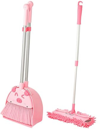 QUILSTM Ensemble de Nettoyage Durable pour Enfants, Pelle à poussière et Mini Balai, Jeu de rôle ménage, pour Les Jeunes Enfants. Coffret Nettoyage pour