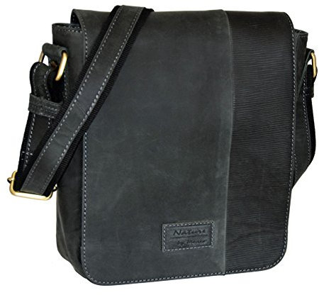 Menzo Umhängetasche aus echten Leder, perfekt als Tablettasche, Cross-Body-Bag (schwarz)