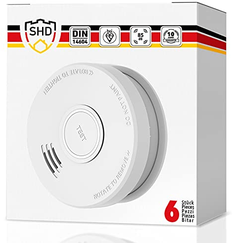 SHD Rauchmelder Set wechselbare Batterien (6X) - DIN EN14604 Geprüft & BSI-Zertifiziert, Brandmelder mit Stummschaltung & Selbsttest Funktion, Rauchmelder Magnethalter geeignet, Feuermelder DOF19