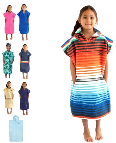 COR Surf poncho ombyteshandduk rock med huva och framficka för barn, fungerar som strandhandduk och filt, tillverkad av snabbtorkande mikrofiber, passar åldrarna 3-8 år