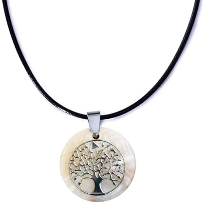 SIMBOLIKS Colgante de nácar con el árbol de la vida, Collar regalo espiritual, Colgante de protección, Joyas espirituales, Collar con el árbol de la vida, Nácar, Boho