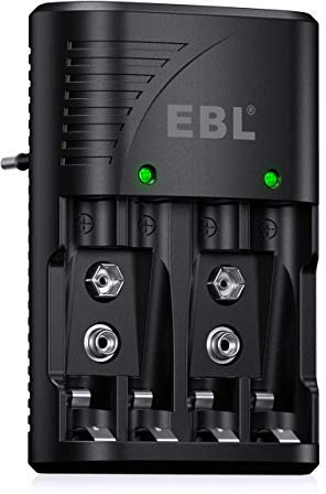 EBL Universel Chargeur de Piles Direct, pour AA/AAA et 9V Piles Rechargeables, Chargeur 6802 pour AA AAA NI-MH et 9V Piles Rechargeables avec Indicateur LED, Adaptateur Secteur 100-240V