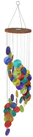 Chesapeake Bay Gefärbte Capiz-Muschel 66 cm langes spiralförmiges Windspiel, Regenbogenfarben, für Garten, Terrasse, Outdoor-Dekoration