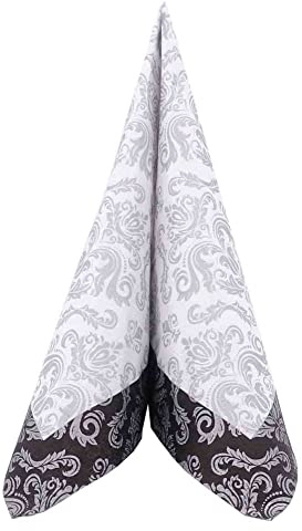 APARTina 100 Servietten Ornament 33x33 cm Papier - Barock silber schwarz, perfekt für verschiedene Anlässe, Tissue Serviette hochwertig