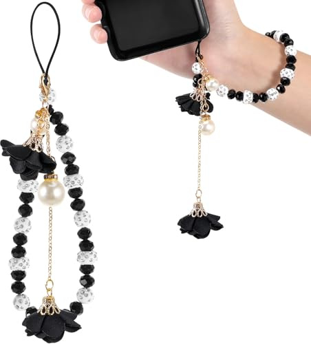 Hemobllo Cell Phone Straps Creative Crystal Flower Pendant Phone Charm Non-Slip Lanyard Wrist Strap for Decoration