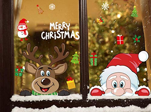 WandSticker4U®- Fensterbilder Weihnachten Kinder WEIHNACHTSMANN & RENTIER selbstklebend I Weihnachtsdeko Fenster Aufkleber Schneeflocken I Fenstersticker Kinder Weihnachten wiederverwendbar