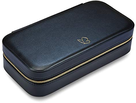 GLANZSTÜCKE MÜNCHEN Schmuck-Reisetäschchen Kunstleder schwarz 235x115x58 mm Samt creme Schmucketui Schmuckschatulle