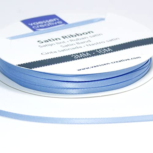 Vaessen Creative Satinband, Hellblau, 3 mm x 10 m Doppelsatinband, Schleifenband, Dekoband, Geschenkband, Stoffband für Hochzeit, Taufe und Geburtstagsgeschenke
