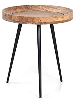 byLIVING Beistelltisch AVA, Mangoholz Natur, Metall schwarz | D 45, H 50 cm