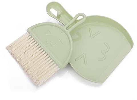 cobee Mini Dustpan and Brush Set, Small Broom and Dustpan Cleaning Set Portable Table Top Brush Set Dining Table Crumb Sweeper Cleaning Tools with Soft Bristles Sweeper Dust Pan for Office(Green)