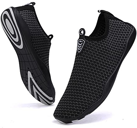 Vsufim snabbtorkande barfotaskor för vattensporter, vattensockor för simning, strand, pool, surfing och yoga för kvinnor och män, Svart/silver, 39/39.5 EU