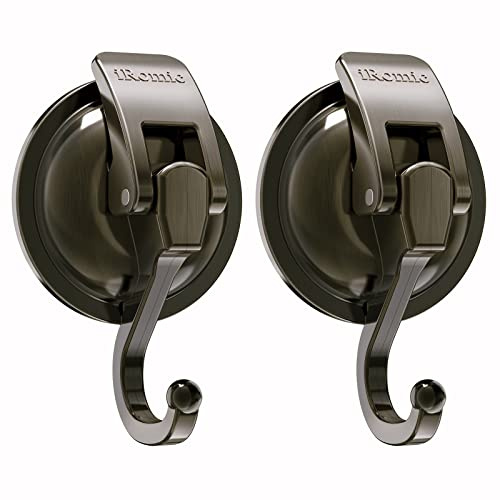 iRomic Heavy Duty Vacuum Suction Cup Hooks (2Pack) for Shower,Glass Window,Kitchen&Bathroom&Restroom Organization，Green Bronze.
