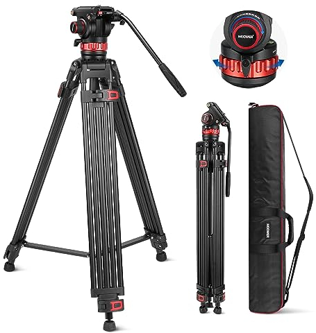 NEEWER 74 Video Tripod with Adjustable Damping Fluid Head, Metal Heavy Duty Dual-Mode QR Plate Compatible with DJI RS Gimbals, Flexible 360° Pan&+90°/-75° Tilt, Max Load 22lb/10kg, TP75