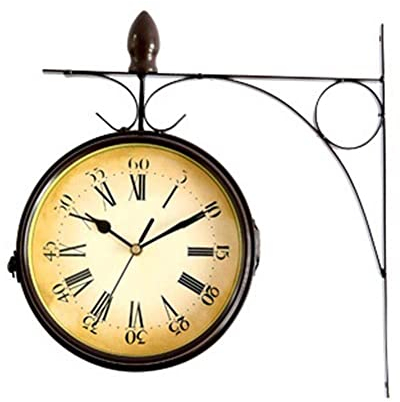 Orologio da parete stile vintage, orologio da stazione, double face, funzionamento a batteria, orologio da parete a due lati, stile retrò, movimento al quarzo con quadrante su entrambi i lati,