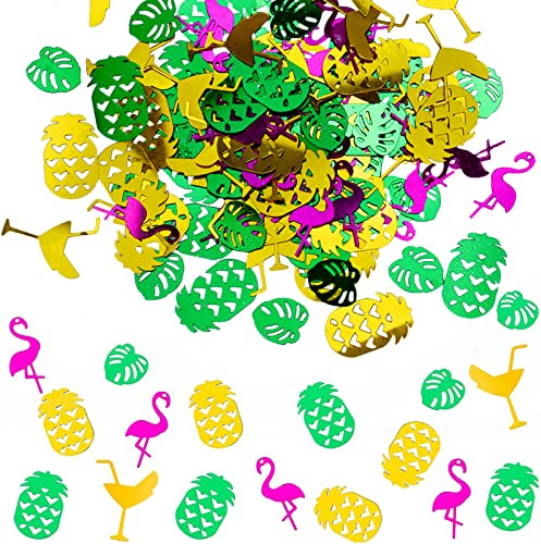 GoldRock Konfetti Hawaii Deko, Tischdeko Hawaii Party Deko, Streudeko Hawaii Dekoration Party,Confetti Beach Party Deko Zubehör,Konfetti Grün,Monstera Blätter,Ananas,Rotweinglas,Palmen, Flamingo Deko