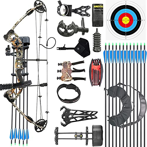 wolfman Bogenschießen Compoundbogen Set Erwachsene 30-55 LBS Jagdbogen Bogenfischen Compound Bogen und Pfeil Set mit Zubehör für Jagd Zielschießen Praxis Linkshänder Rechtshänder (RTH, Waldtarn)