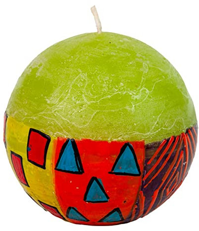 Kapula Südafrikanische Kugel Kerze – Fair Trade – handbemalt, gefrostete Kerze, mehrfarbig, ethnisches Design, 8 cm