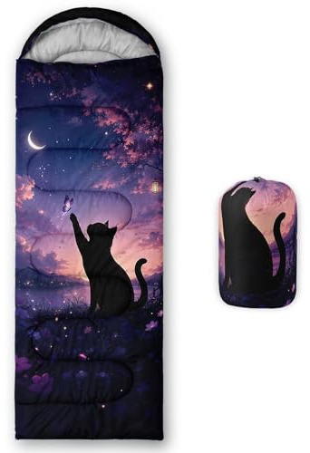 QOOMO Camping-Schlafsack, Motiv: Galaxie, Schmetterling, Katze, bedruckt, 78,7 x 228,6 cm