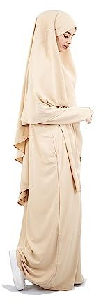 Lamishijab Abaya Muslimische Damen, 2-teilig, Maxi Khimar und Abaya, mit Taschen aus Medinenseide, ENS-KH-000, Beige, Braun, One size