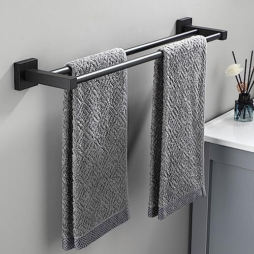 FUYAO Handtuchhalter Ohne Bohren,Schwarz Handtuchhalter Bad Wandmontage Badetuchhalter Doppelt Handtuchstange for Badezimmer Küche,40cm