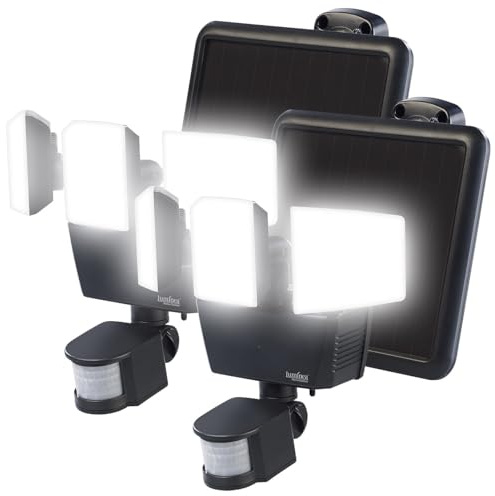 Luminea Solar LED Wandfluter: 2er-Set 3-fach-Solar-LED-Fluter für außen, PIR-Sensor, 3.600 lm (Scheinwerfer Bewegungsmelder, Wandstrahler)