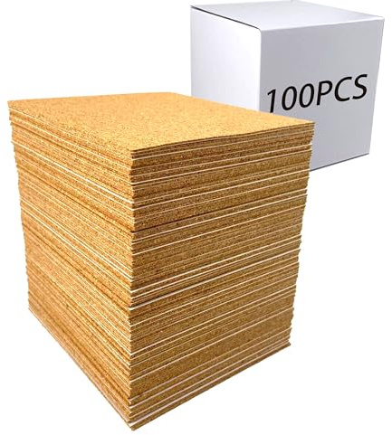 Hosawtek 100 Stück selbstklebende Kork-Quadrate, 10,2 cm Trägerblätter, Kork für Bastelarbeiten, Zeichenbrett und Bodenschutz