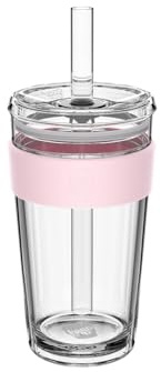 KeepCup Cold Cup - Longplay Double wall Glass Ice Coffee Tumbler with Lid and Straw - 16oz (454ml) - Pashmak