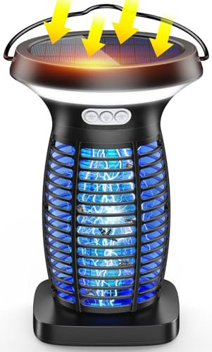 PhatroyYee Matamoscas solar para exteriores, 3 en 1, funciona con energía solar, inalámbrico, para interiores, con luz nocturna, impermeable para patio, patio, hogar, cocina, camping