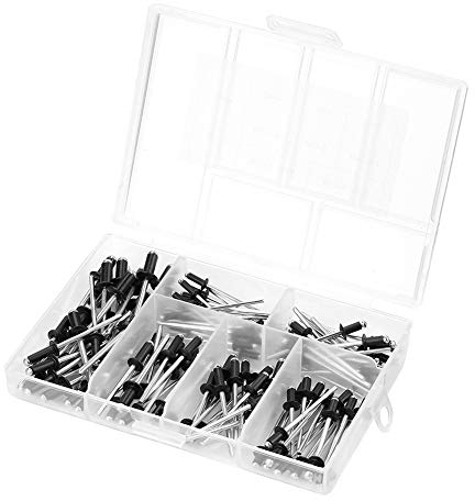 Rivet Aluminium-Blindnieten Blindniete, Aluminium-Blindniete 120 Stück/Set, 16 Aluminium-Niete, Schwarze Blindnieten, Verbindungselemente, Sortimentsset mit Box für Pneumatische