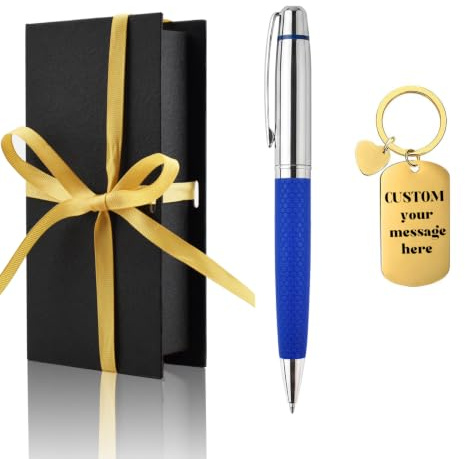 Yastar Set de Bolígrafo Personalizado - Regalo Elegante y Exclusivo | Set de Bolígrafo de Lujo Personalizado en Cuero PU con Llavero Grabado y Caja de Regalo Elegante para Empresa Única