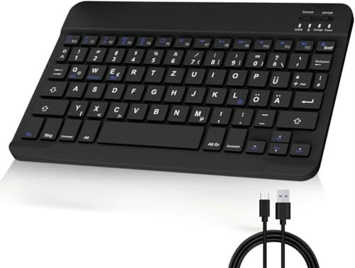 FOGARI Deutsche Bluetooth QWERTZ Tastatur für iPad 10/10.2, Air 11/13, Samsung Galaxy Tab, Xiaomi Pad, Lenovo, Honor, Tastatur Wiederaufladbar Kabellos Schlank für Tablet iOS/Windows/Android, Schwarz