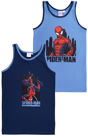 Marvel Spider-Man Unterhemd für Jungen - Kinder Tank Top Hemdchen Unterwäsche Blau (2er Pack) (DE/NL/SE/PL, Numerisch, 122, 128, Regular, Blau)