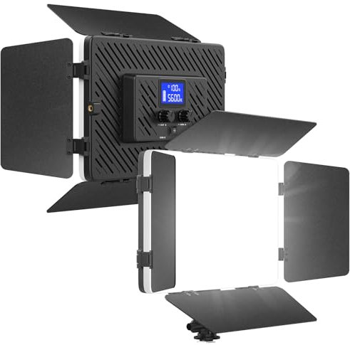Unicucp Led Video Light Panel Light with Barn Doors, 4000mAh Rechargeable Camera Lighting, 2500K-8500K Photo Light for Outdoor Indoor Photography Live Streaming Zoom Calls Video Recording