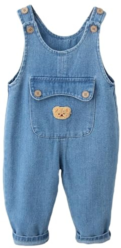 FEOYA Salopette unisex per neonati, con tasche, in morbido cotone, con bretelle larghe, 9 mesi - 5 anni