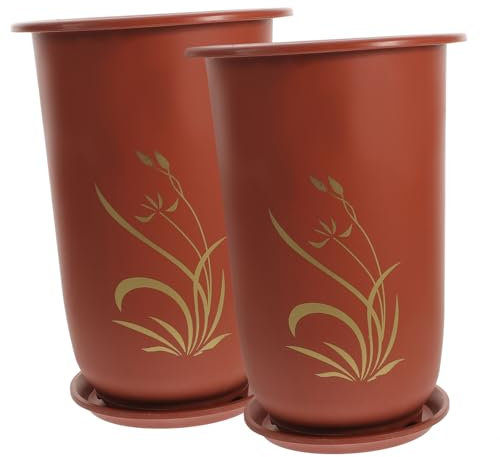 Gogogmee Jardinière en Résine pour Orchidées avec Drainage 2 Pots De Fleurs avec Soucoupe pour Décoration De Plantes Dintérieur